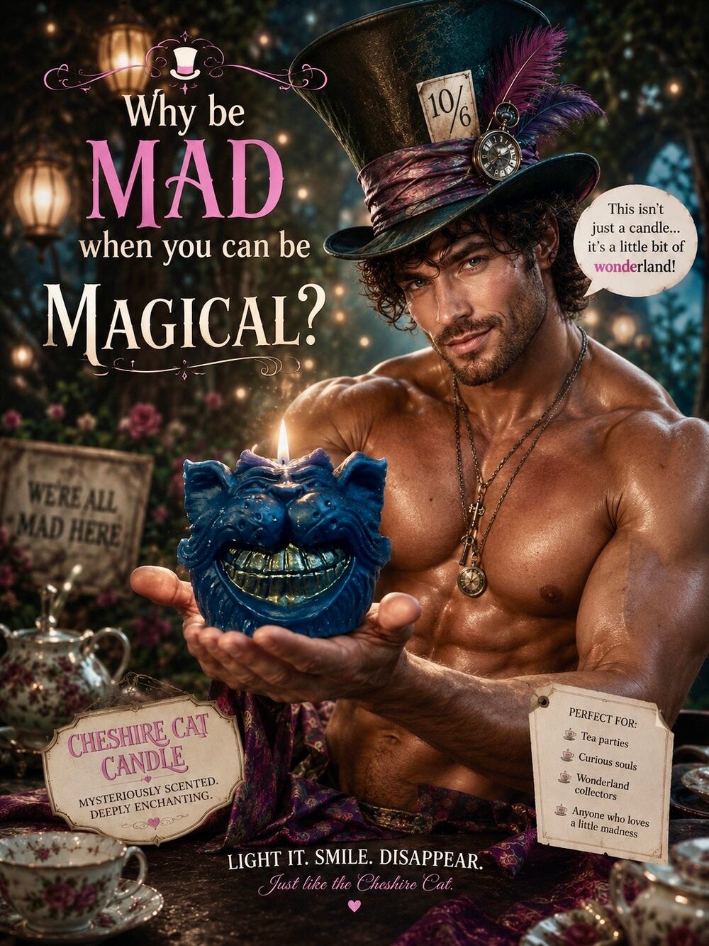 Hand Poured Cheshire Cat Soy Wax Candle Blueberry Vanilla Scent